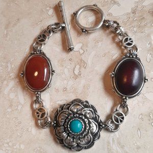 Lucky Brand Silver Tone Faux Turquoise Flower Charm Bracelet